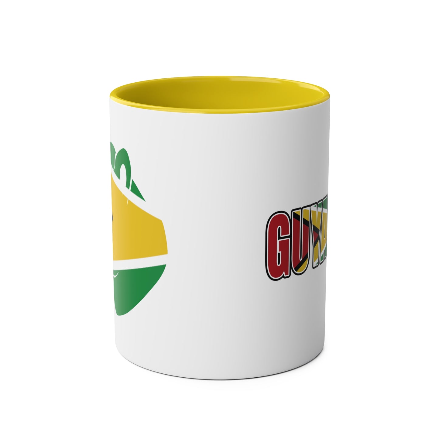 2-Guyana Flag Jaguar Print Ceramic Mug - White with Variant Accents Colours - 330ml