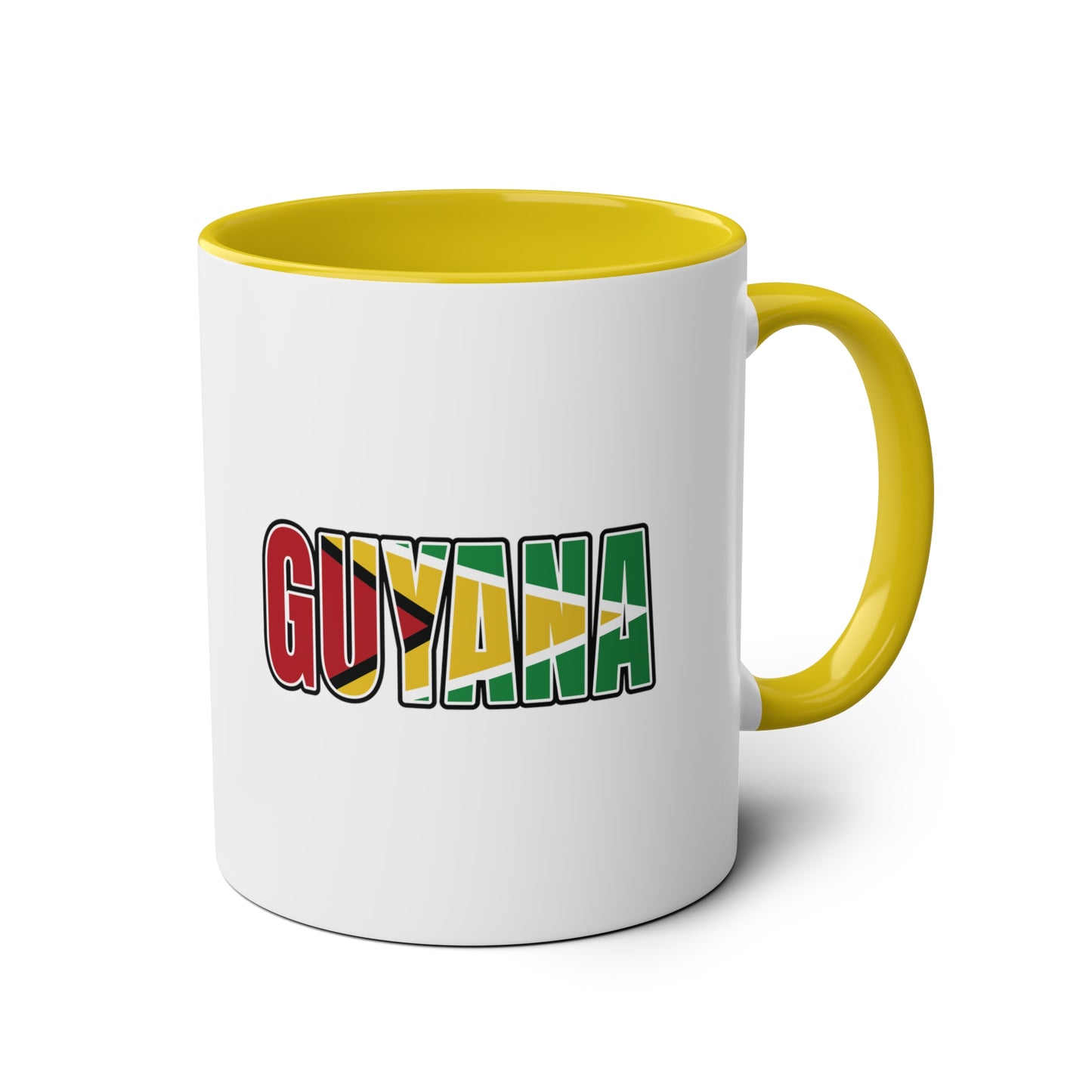 2-Guyana Flag Jaguar Print Ceramic Mug - White with Variant Accents Colours - 330ml