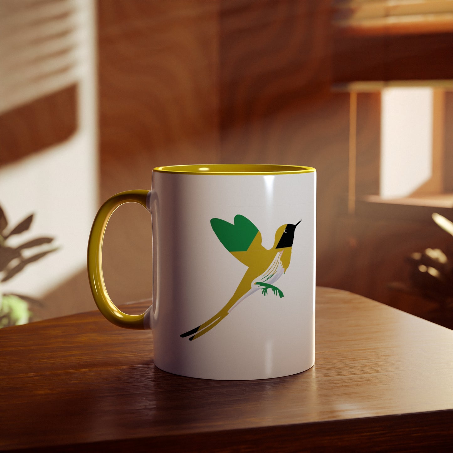 2-Jamaica Flag Red-billed streamer tail  Print Ceramic Mug - White with Variant Accents Colours - 330ml