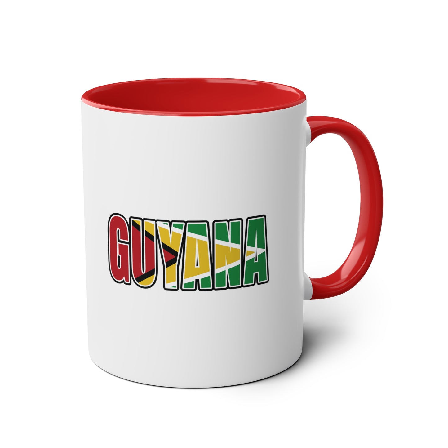 2-Guyana Flag Jaguar Print Ceramic Mug - White with Variant Accents Colours - 330ml