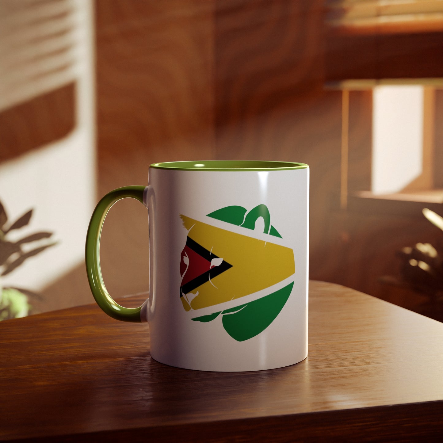 2-Guyana Flag Jaguar Print Ceramic Mug - White with Variant Accents Colours - 330ml