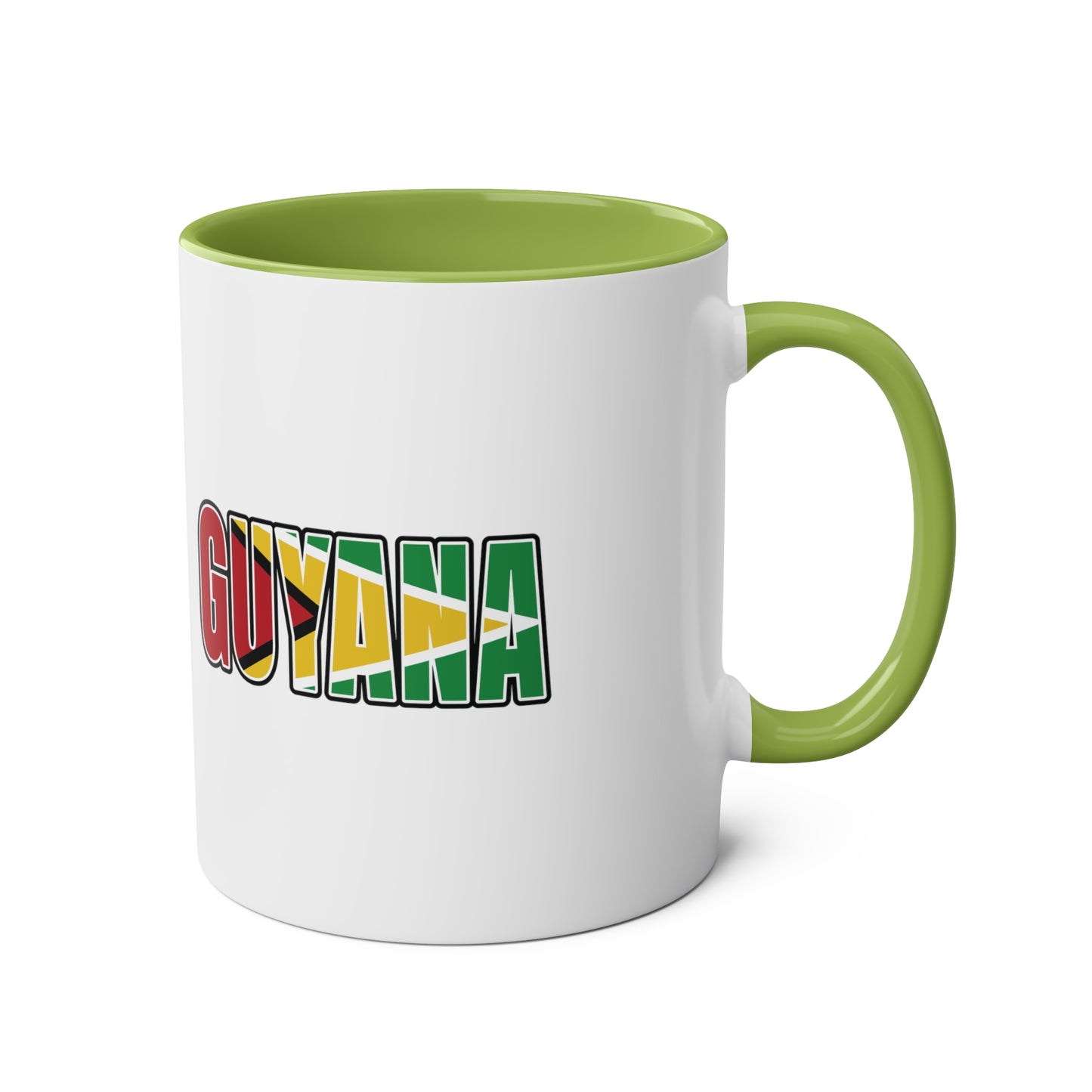 2-Guyana Flag Jaguar Print Ceramic Mug - White with Variant Accents Colours - 330ml