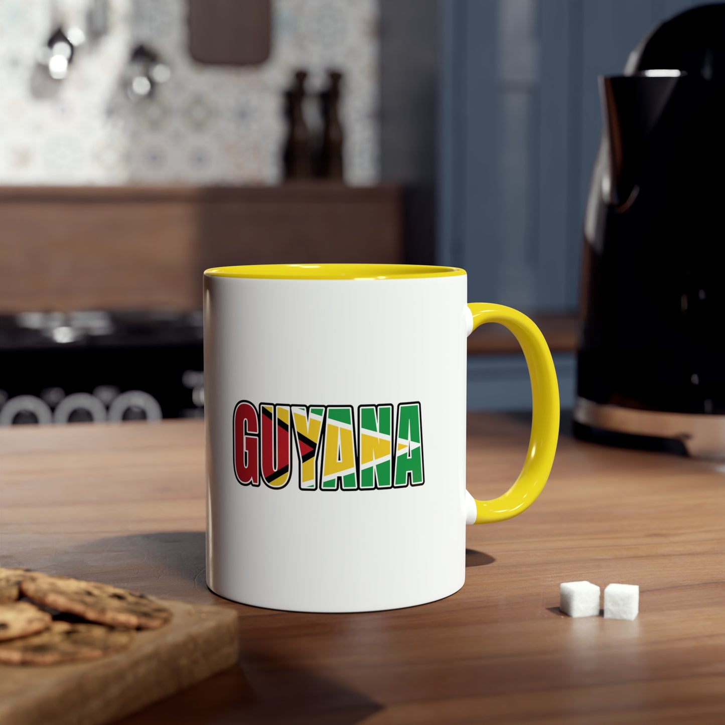 2-Guyana Flag Jaguar Print Ceramic Mug - White with Variant Accents Colours - 330ml