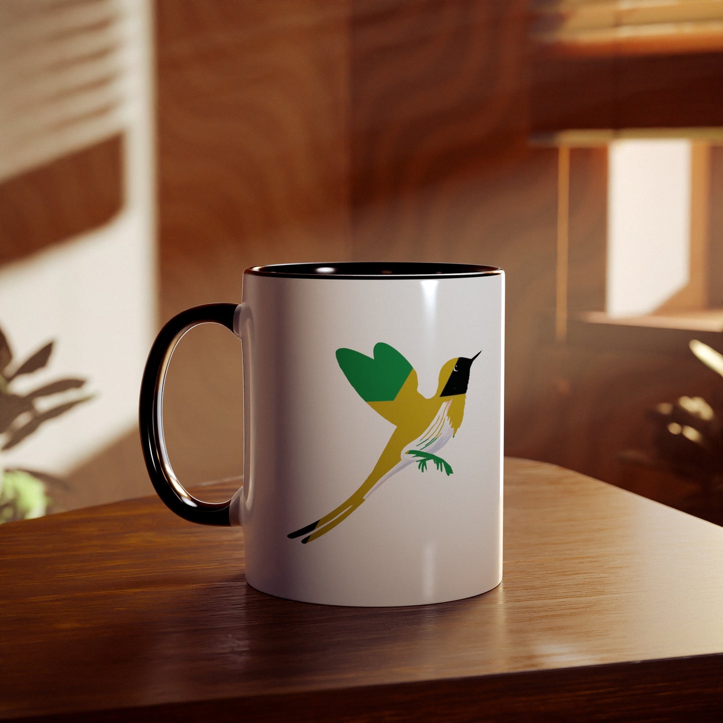 2-Jamaica Flag Red-billed streamer tail  Print Ceramic Mug - White with Variant Accents Colours - 330ml