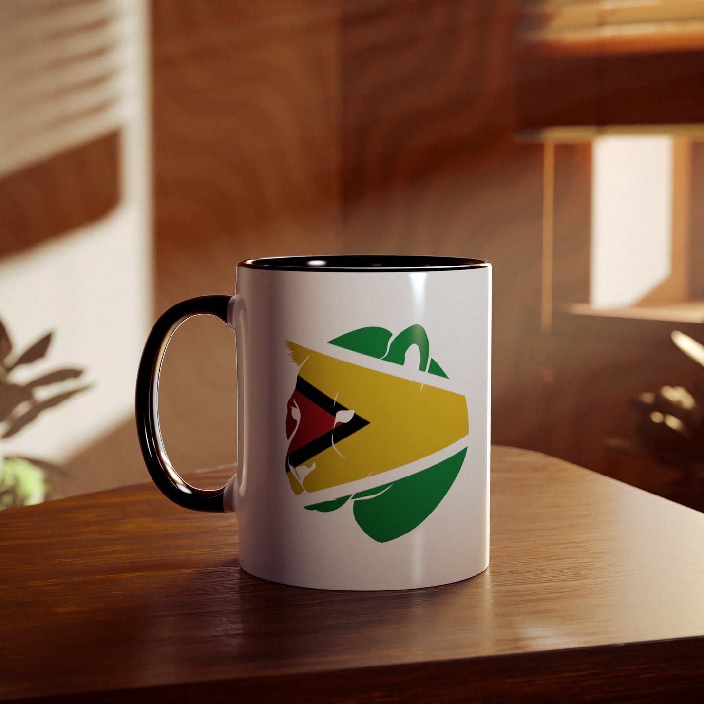 2-Guyana Flag Jaguar Print Ceramic Mug - White with Variant Accents Colours - 330ml