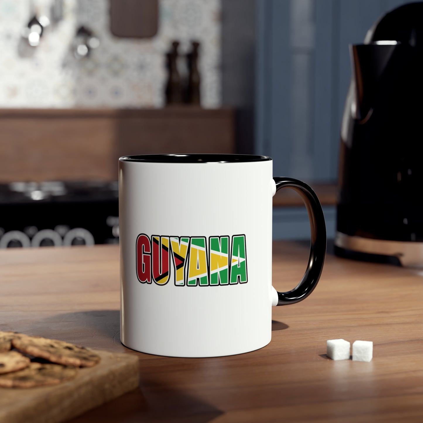 2-Guyana Flag Jaguar Print Ceramic Mug - White with Variant Accents Colours - 330ml