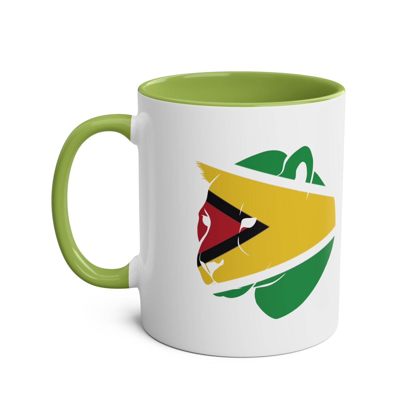 2-Guyana Flag Jaguar Print Ceramic Mug - White with Variant Accents Colours - 330ml