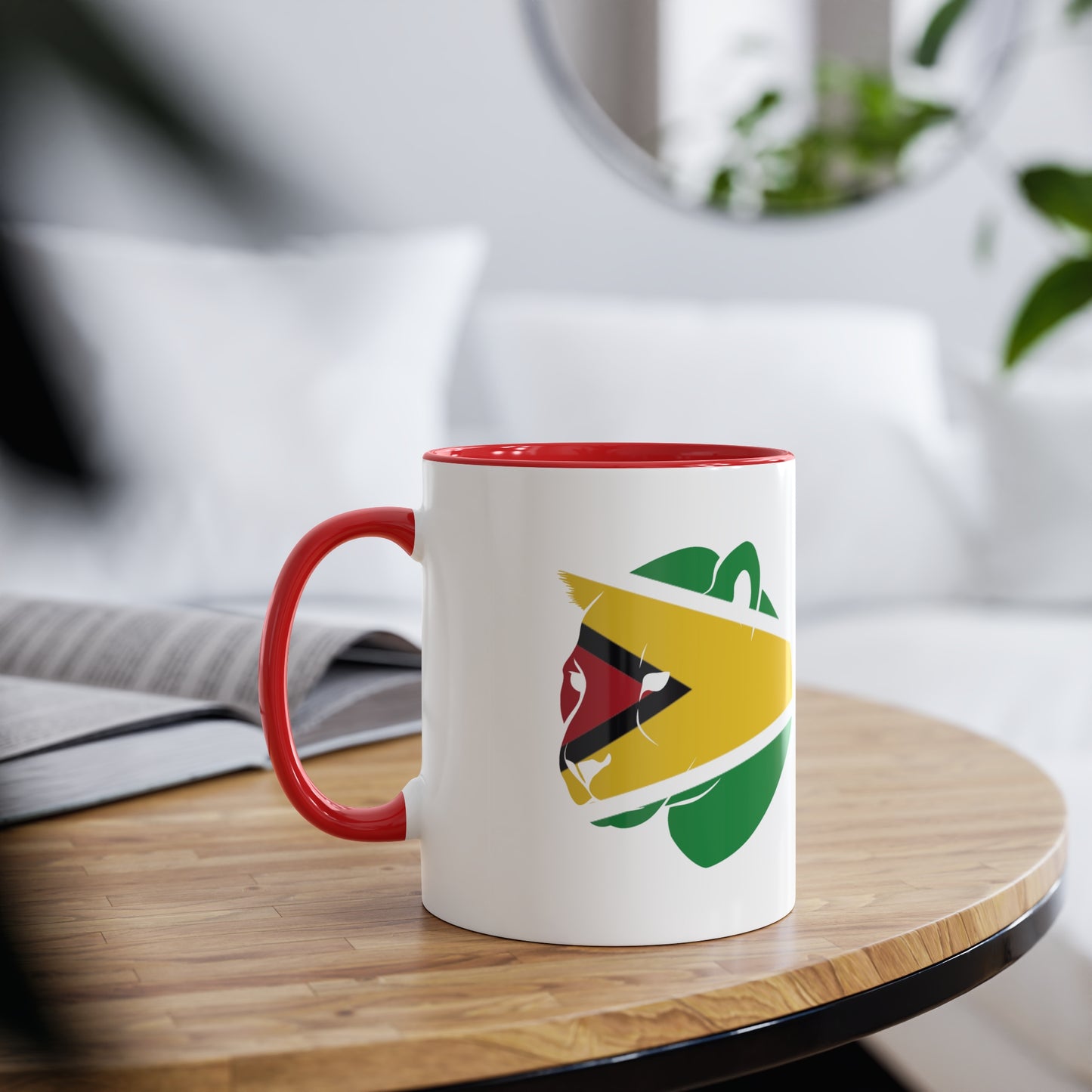 2-Guyana Flag Jaguar Print Ceramic Mug - White with Variant Accents Colours - 330ml