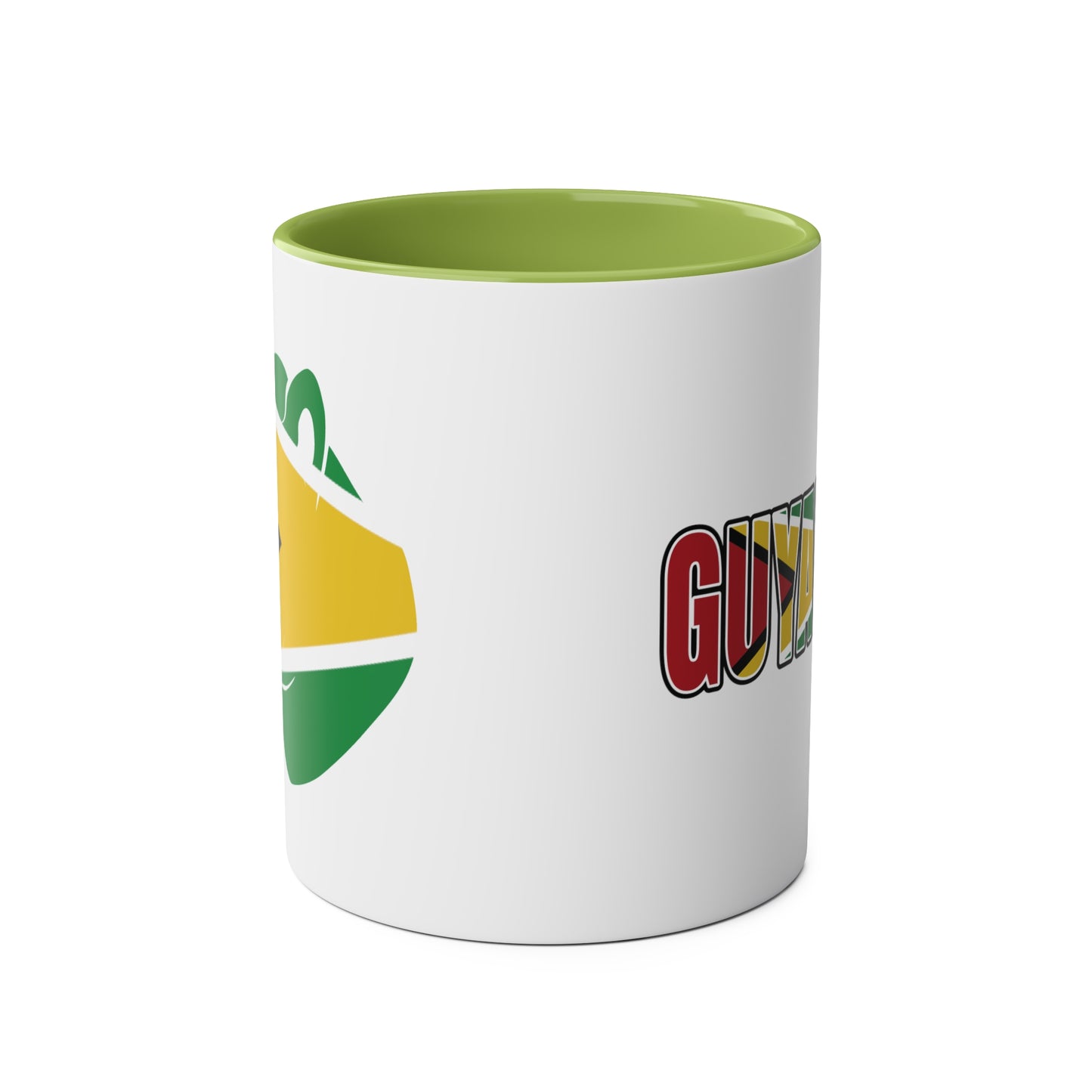 2-Guyana Flag Jaguar Print Ceramic Mug - White with Variant Accents Colours - 330ml