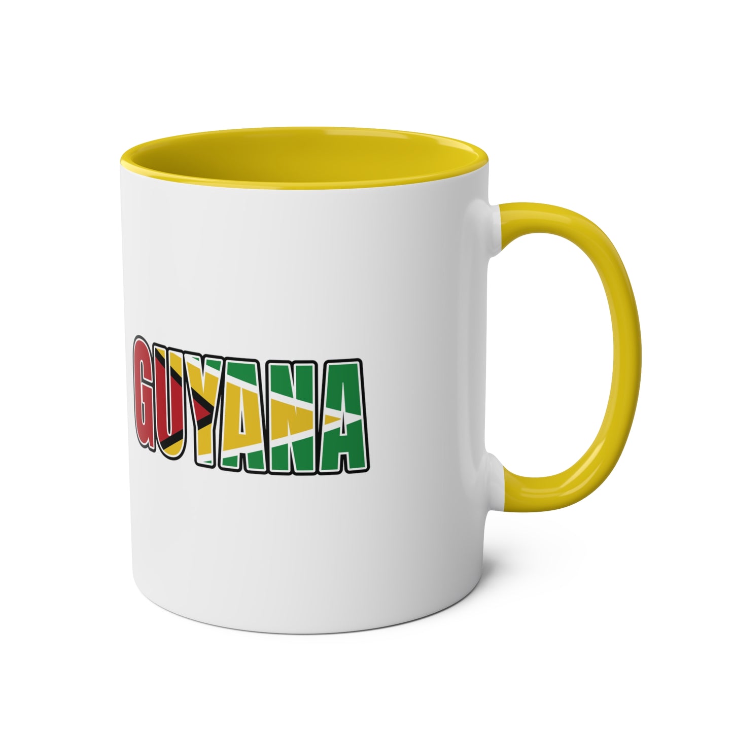 2-Guyana Flag Jaguar Print Ceramic Mug - White with Variant Accents Colours - 330ml