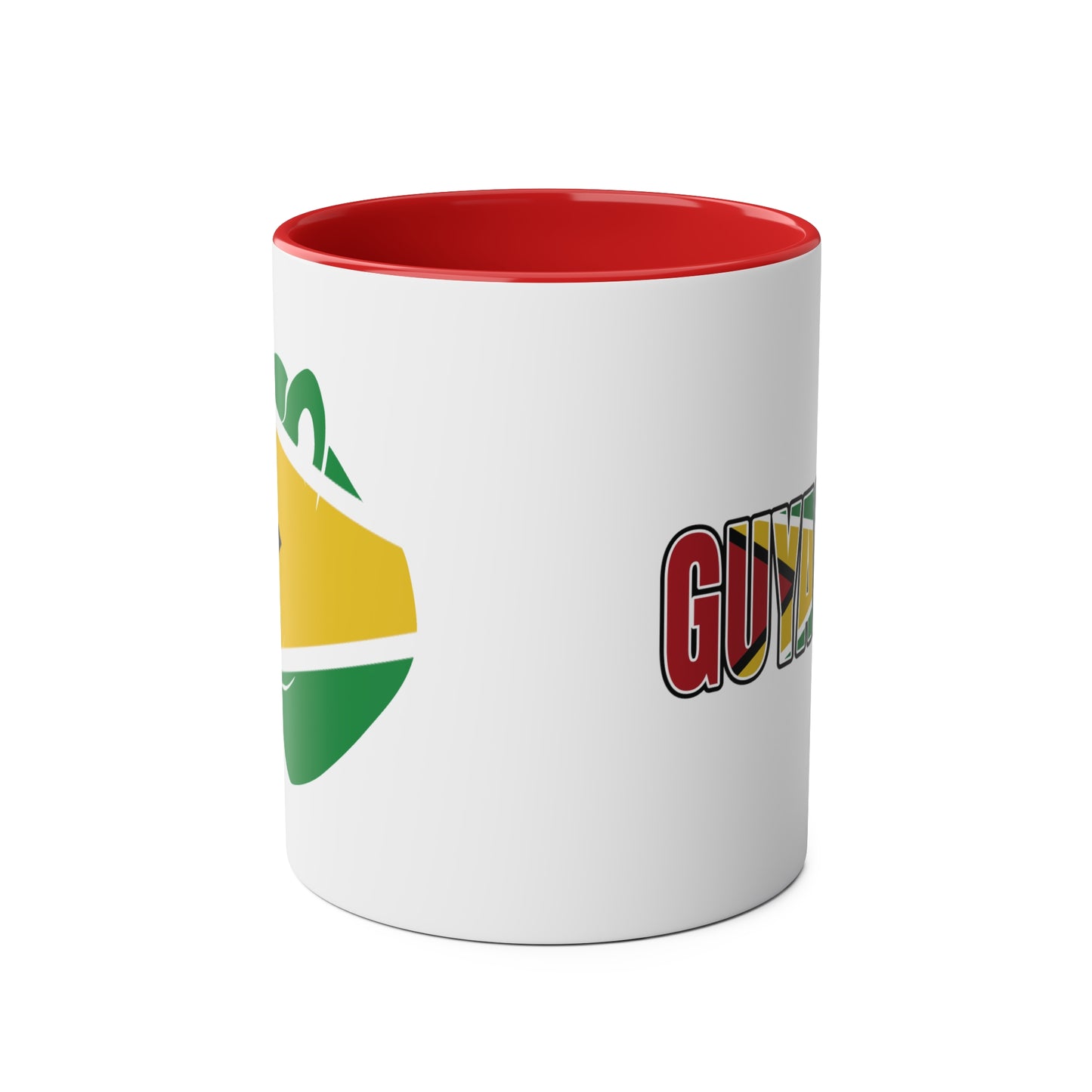 2-Guyana Flag Jaguar Print Ceramic Mug - White with Variant Accents Colours - 330ml