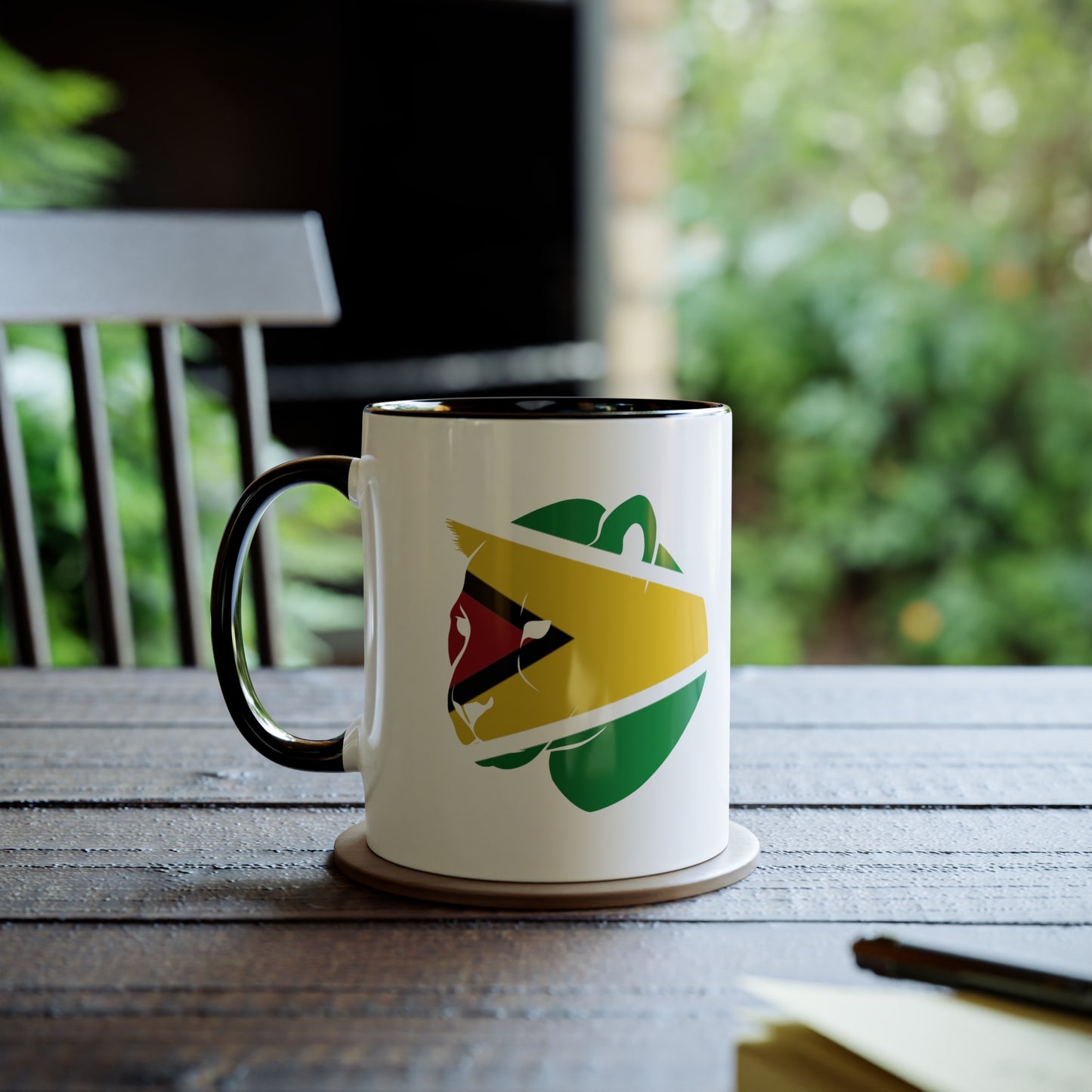 2-Guyana Flag Jaguar Print Ceramic Mug - White with Variant Accents Colours - 330ml