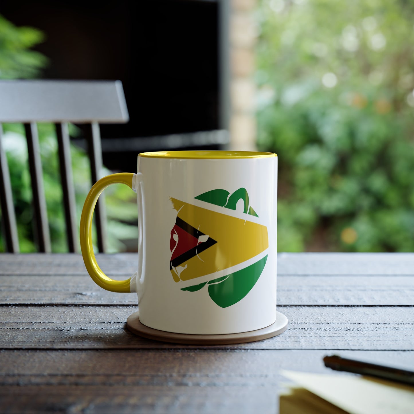 2-Guyana Flag Jaguar Print Ceramic Mug - White with Variant Accents Colours - 330ml