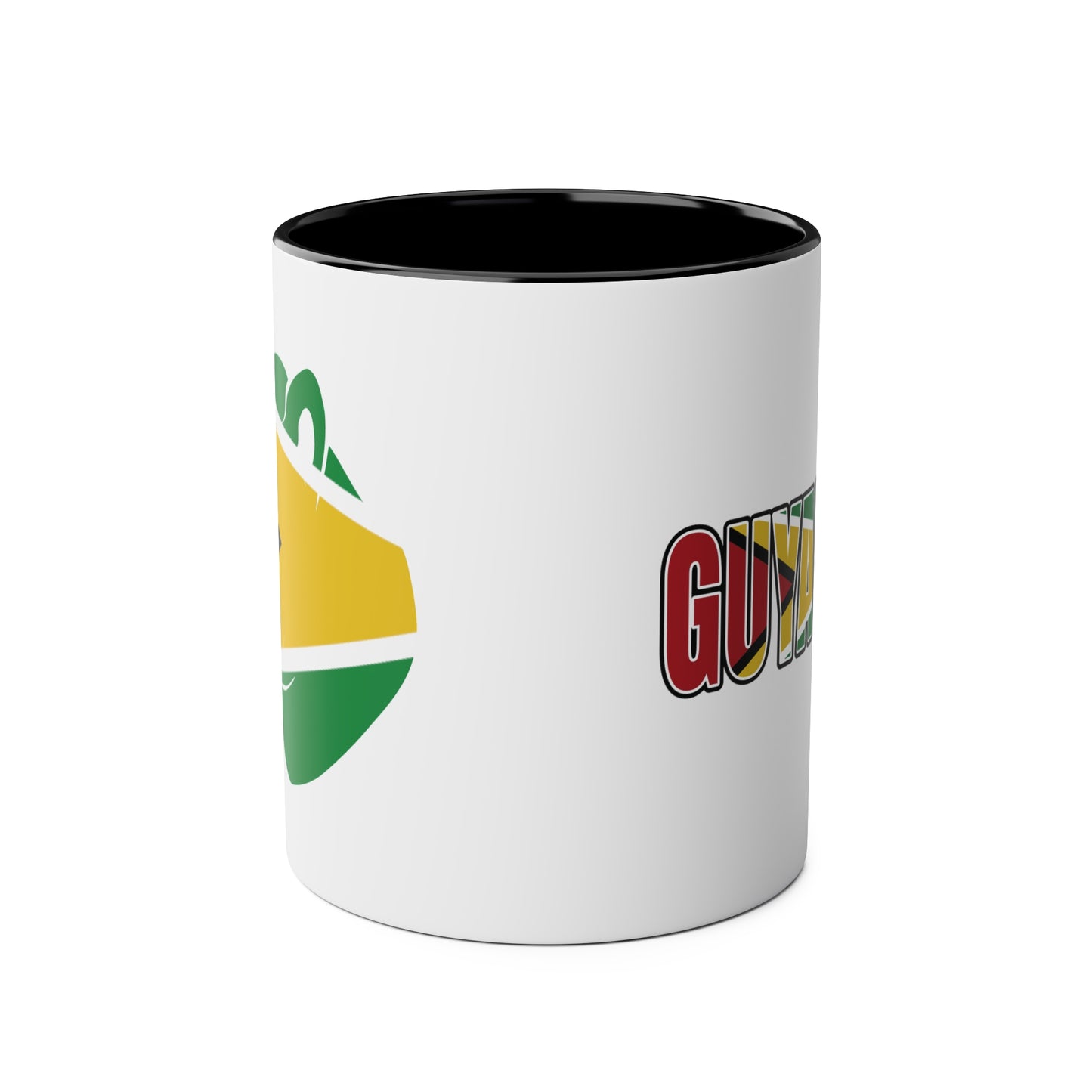 2-Guyana Flag Jaguar Print Ceramic Mug - White with Variant Accents Colours - 330ml