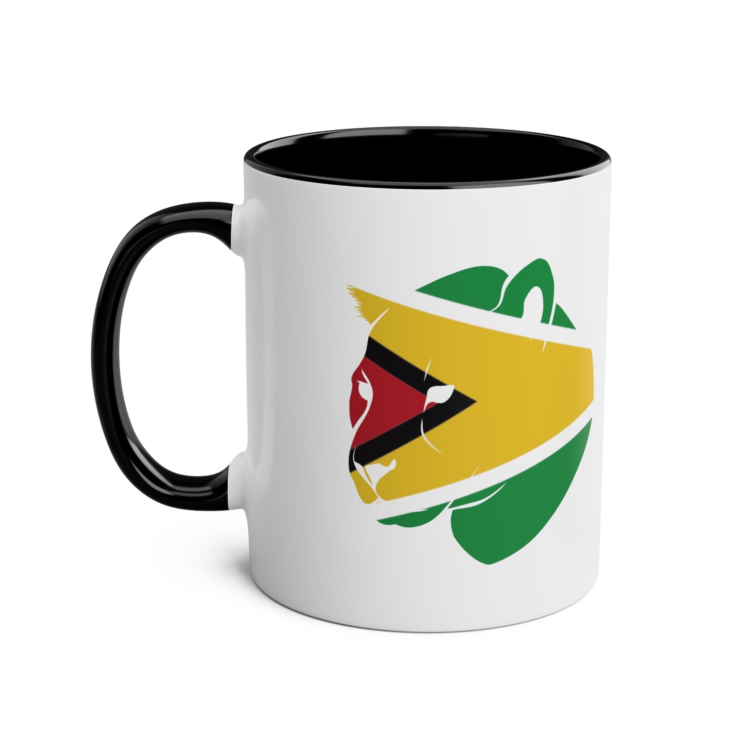 2-Guyana Flag Jaguar Print Ceramic Mug - White with Variant Accents Colours - 330ml