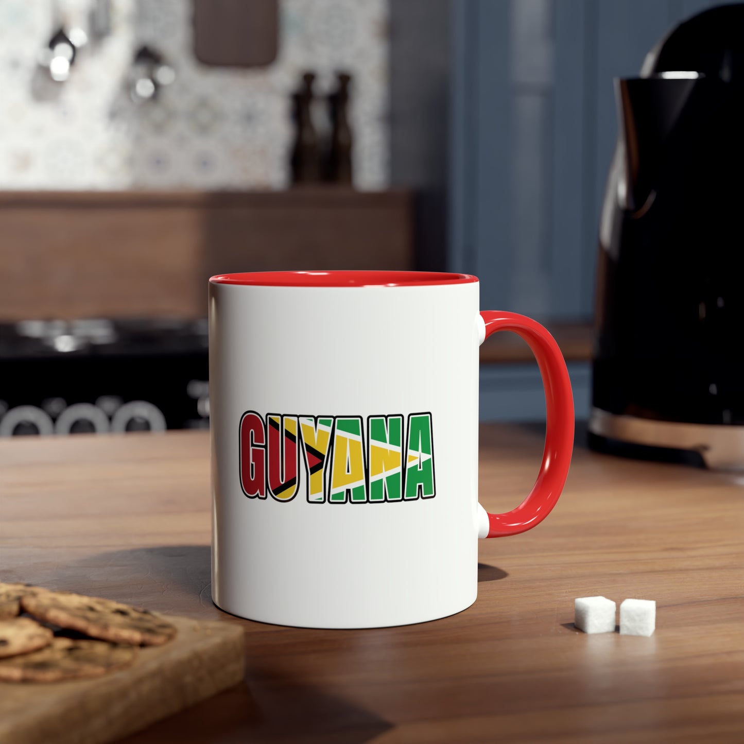 2-Guyana Flag Jaguar Print Ceramic Mug - White with Variant Accents Colours - 330ml