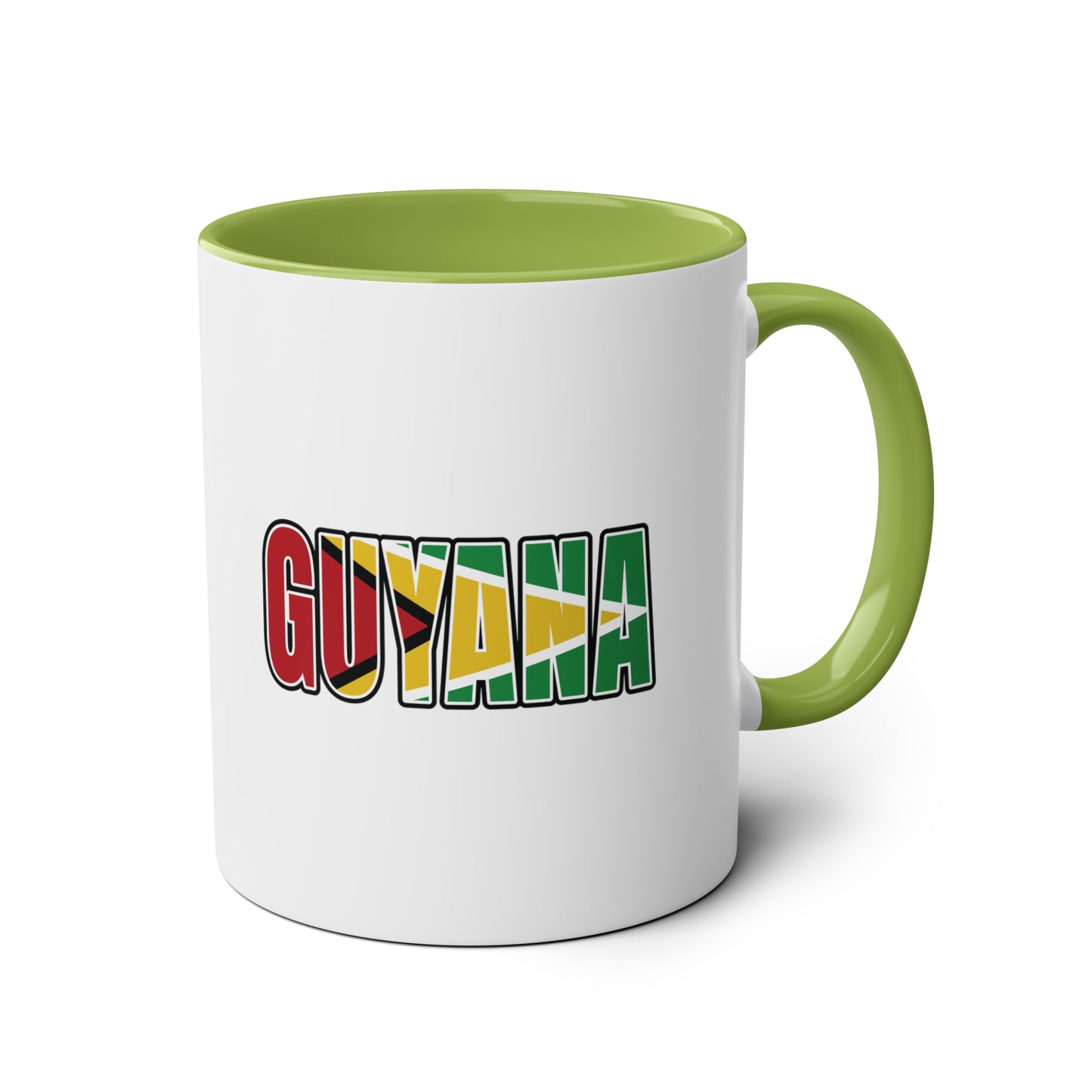 2-Guyana Flag Jaguar Print Ceramic Mug - White with Variant Accents Colours - 330ml