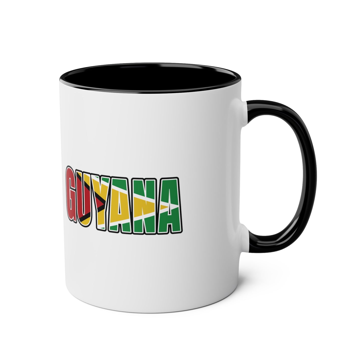 2-Guyana Flag Jaguar Print Ceramic Mug - White with Variant Accents Colours - 330ml