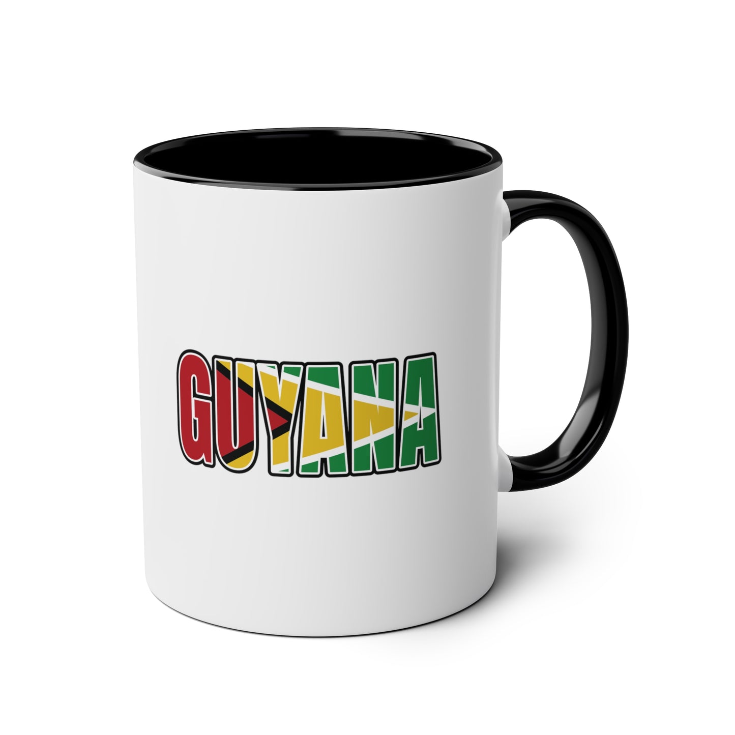 2-Guyana Flag Jaguar Print Ceramic Mug - White with Variant Accents Colours - 330ml