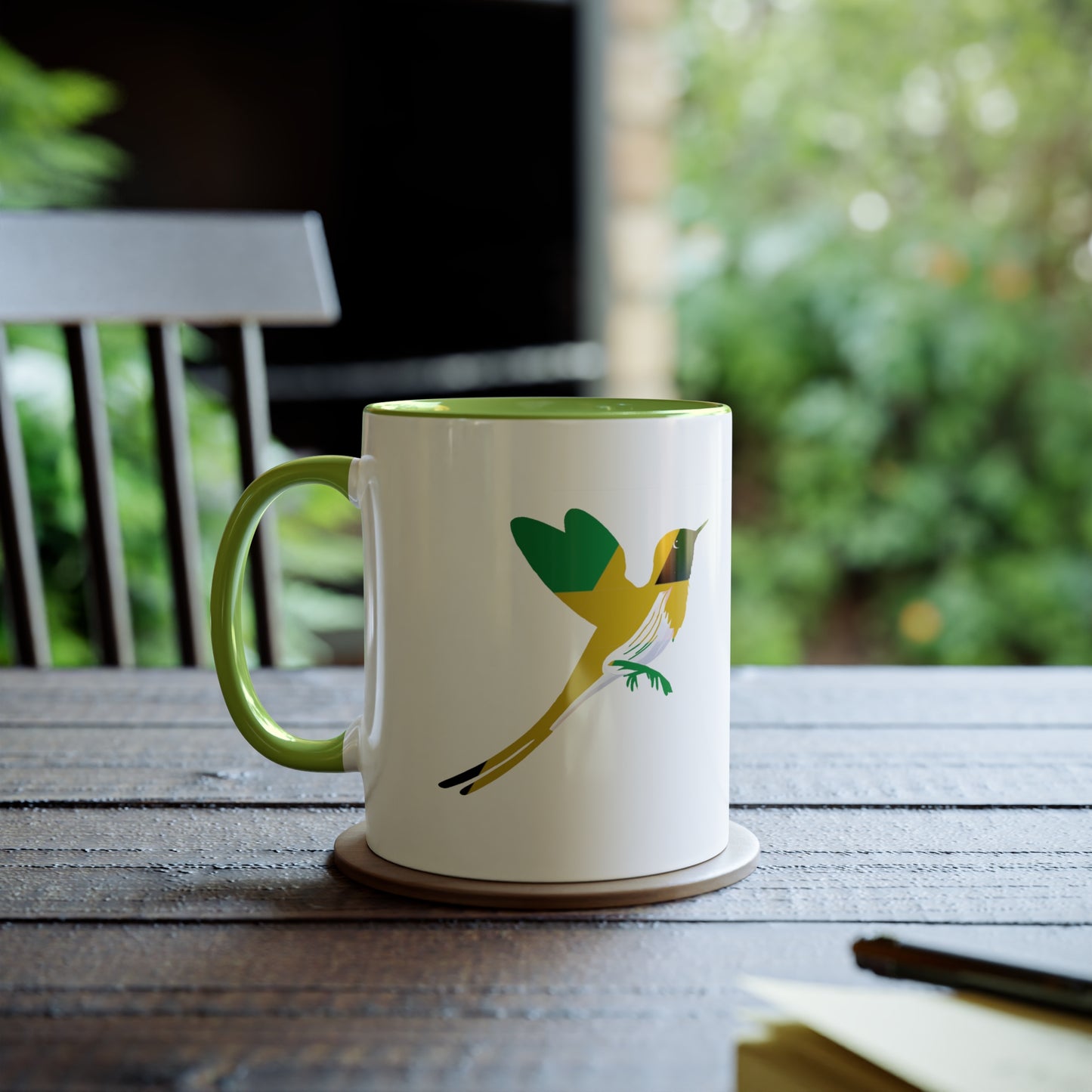 2-Jamaica Flag Red-billed streamer tail  Print Ceramic Mug - White with Variant Accents Colours - 330ml