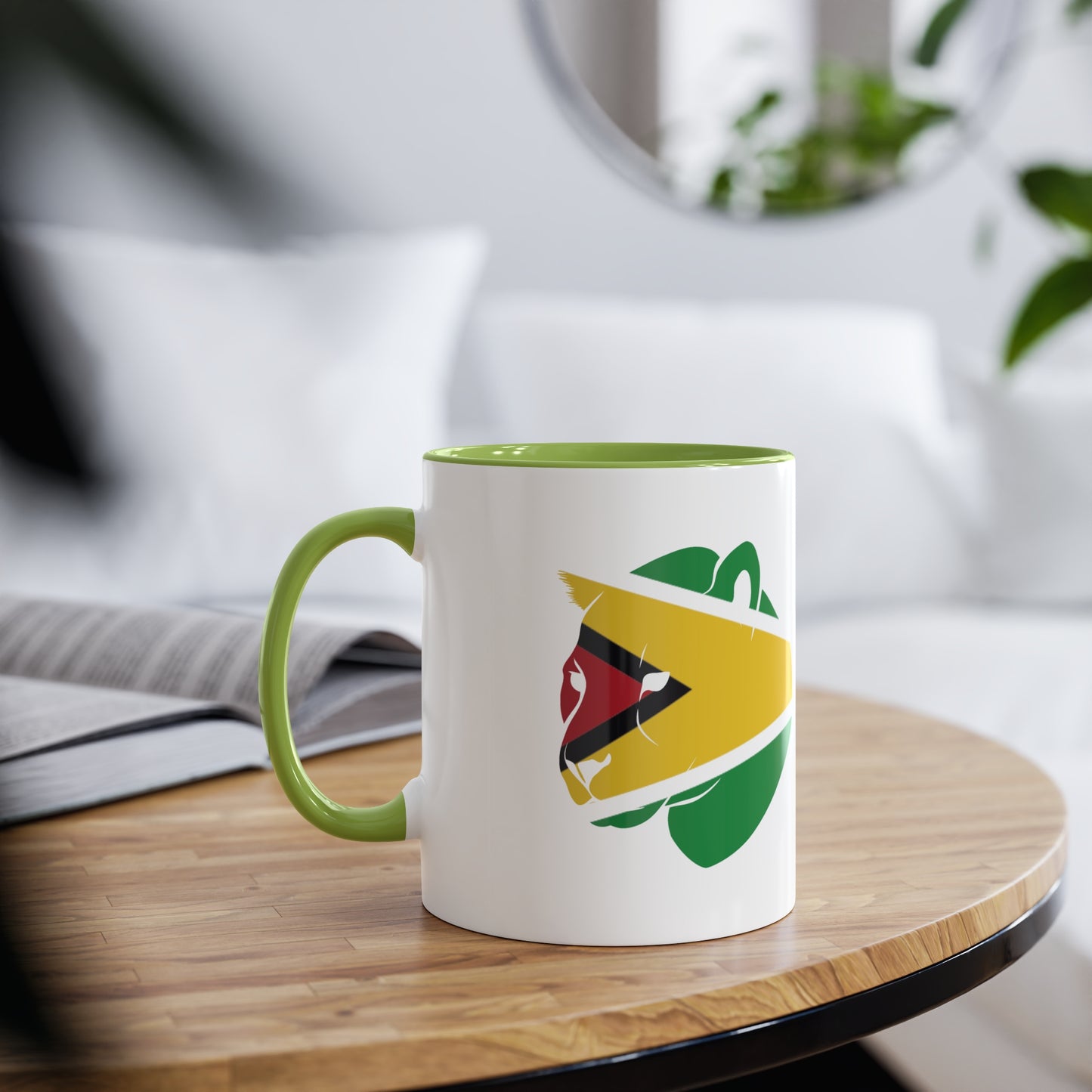 2-Guyana Flag Jaguar Print Ceramic Mug - White with Variant Accents Colours - 330ml