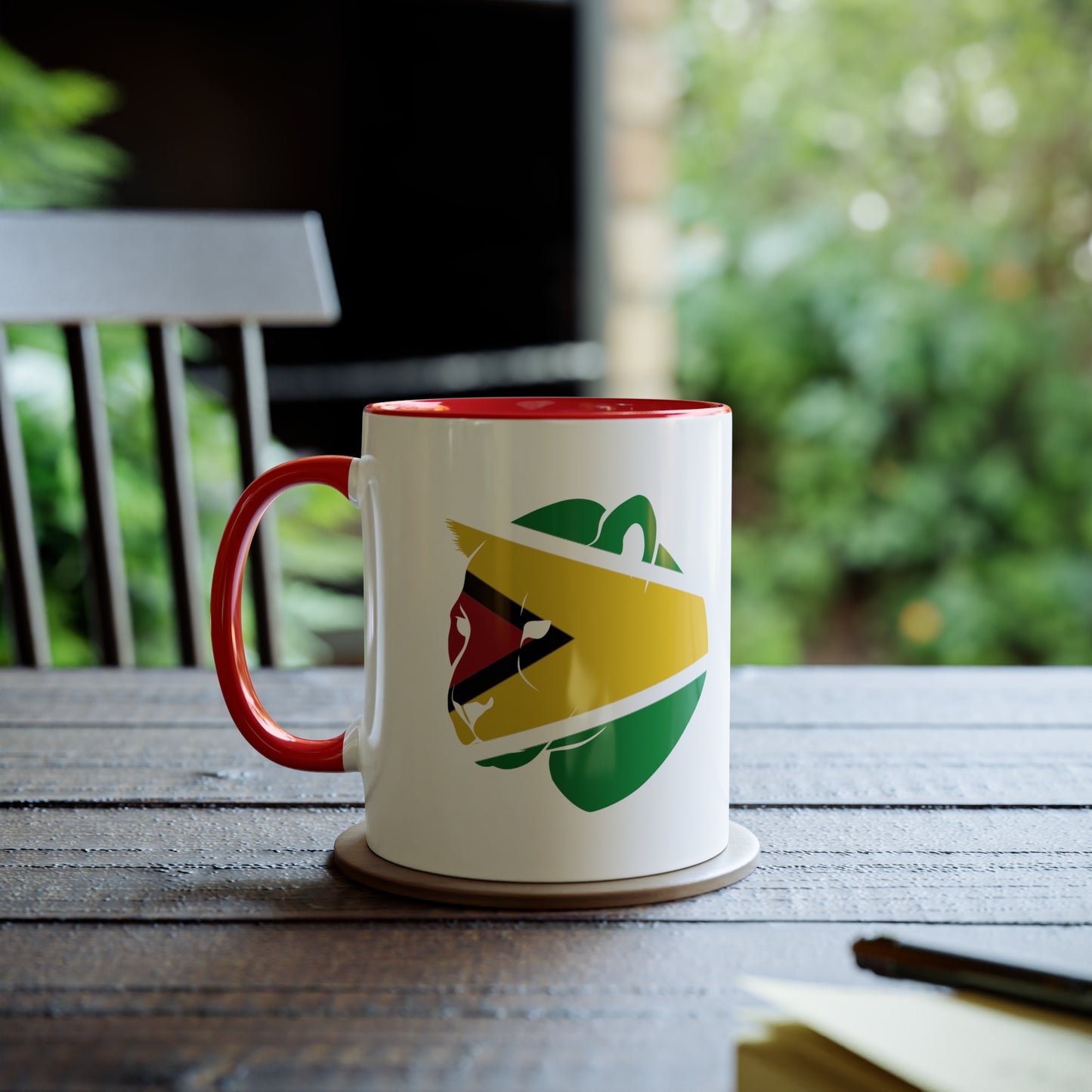 2-Guyana Flag Jaguar Print Ceramic Mug - White with Variant Accents Colours - 330ml