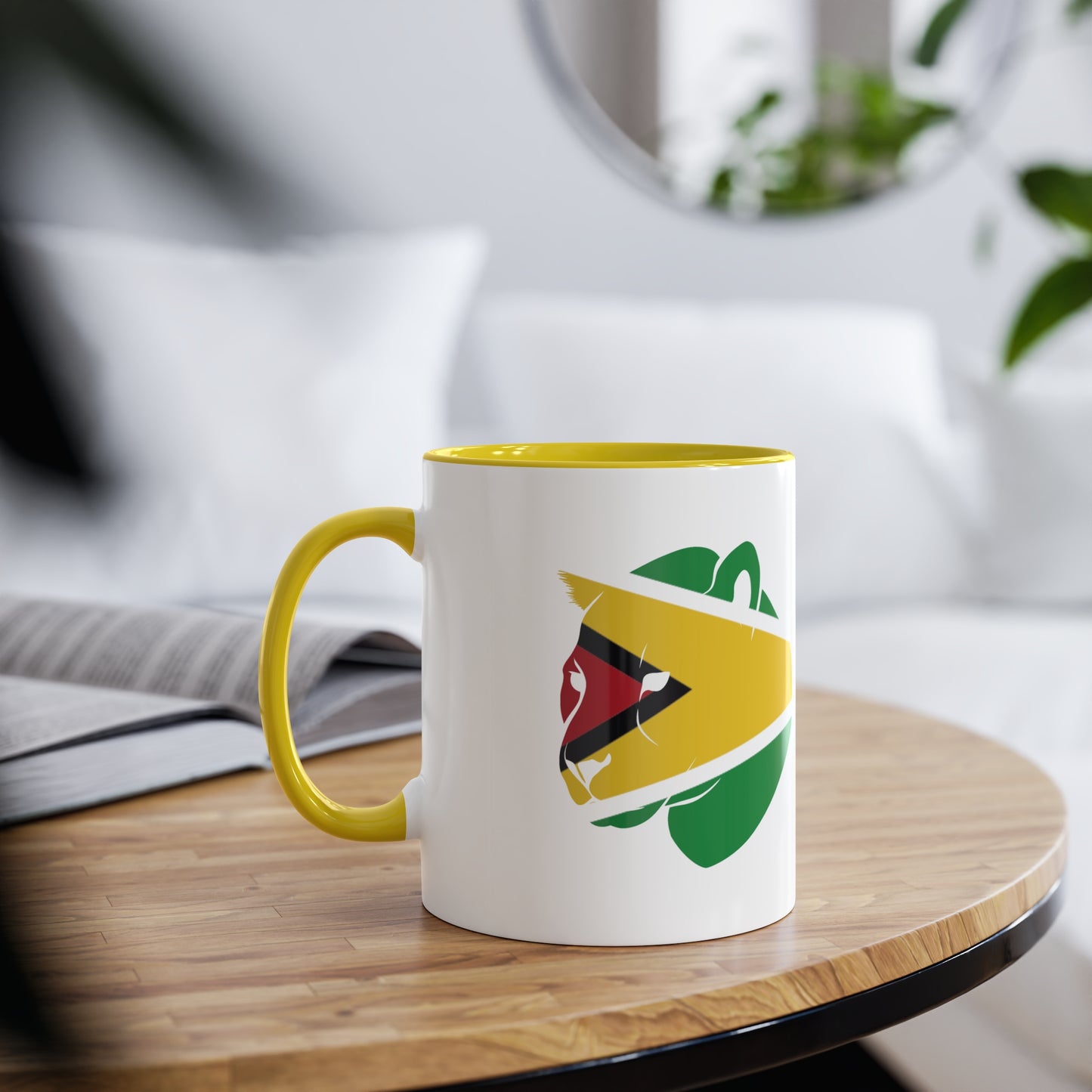 2-Guyana Flag Jaguar Print Ceramic Mug - White with Variant Accents Colours - 330ml