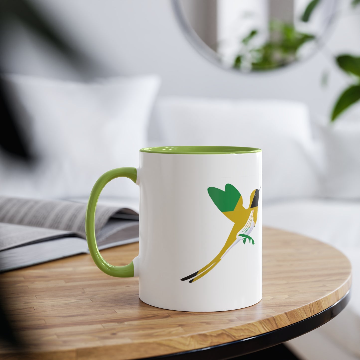 2-Jamaica Flag Red-billed streamer tail  Print Ceramic Mug - White with Variant Accents Colours - 330ml