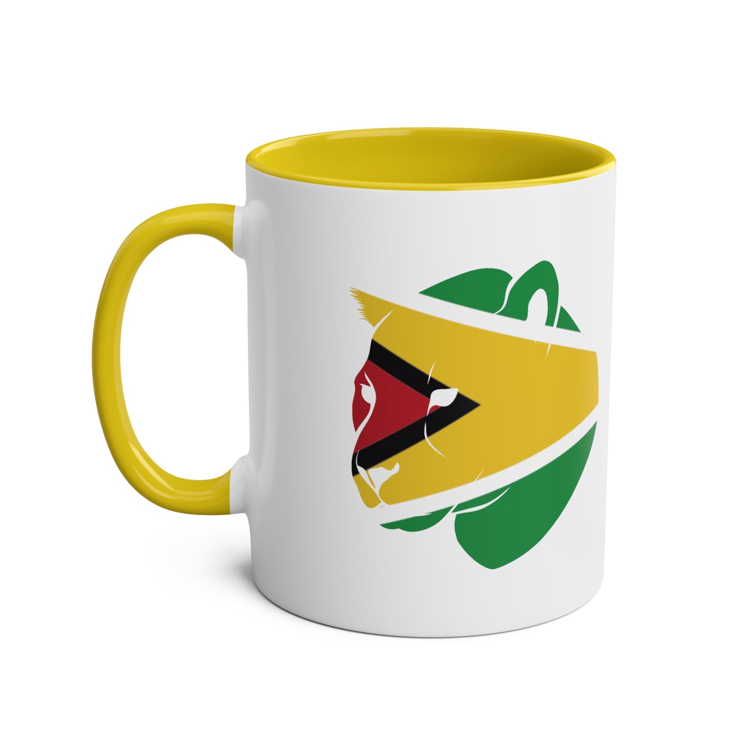 2-Guyana Flag Jaguar Print Ceramic Mug - White with Variant Accents Colours - 330ml