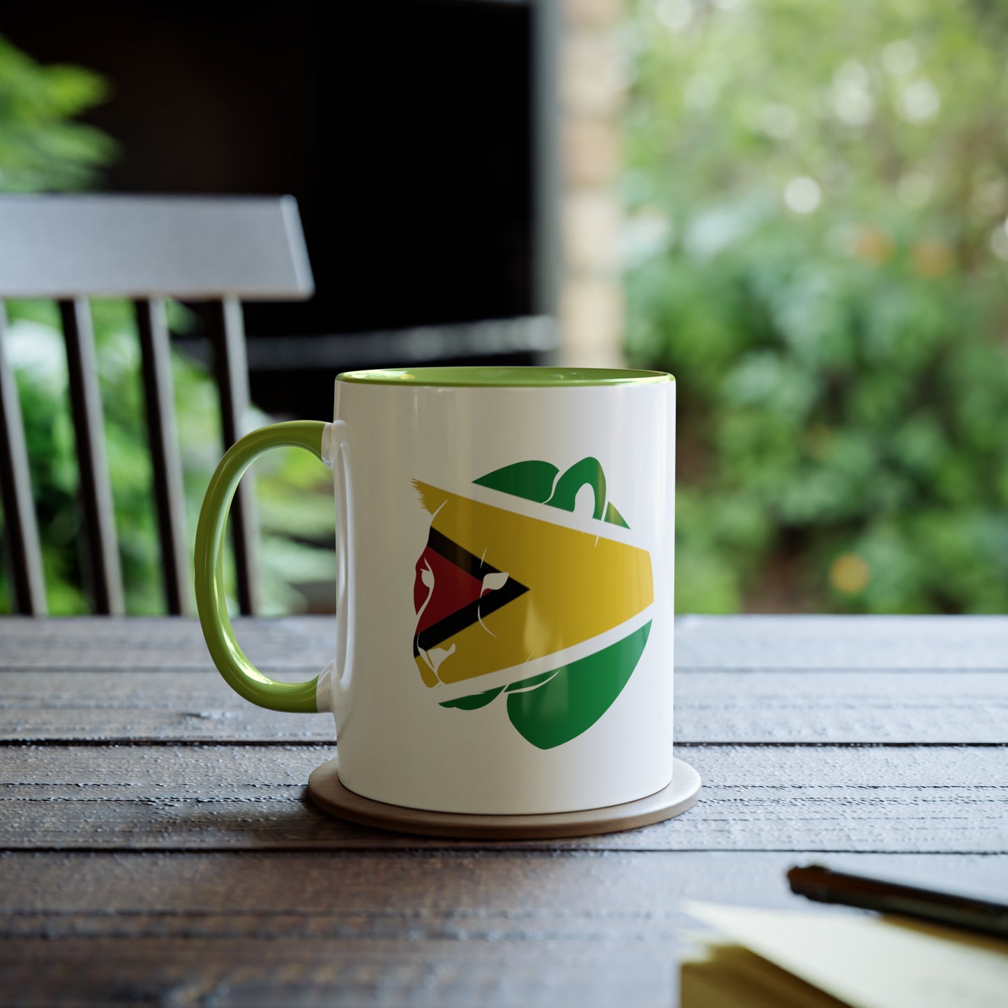 2-Guyana Flag Jaguar Print Ceramic Mug - White with Variant Accents Colours - 330ml