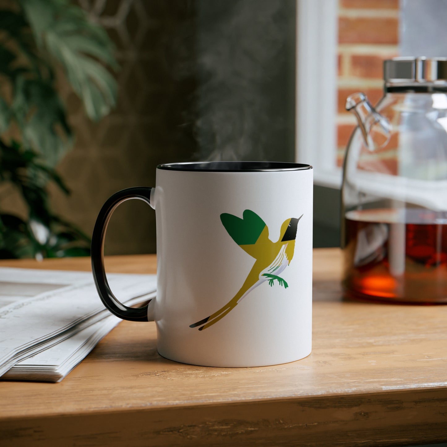 2-Jamaica Flag Red-billed streamer tail  Print Ceramic Mug - White with Variant Accents Colours - 330ml