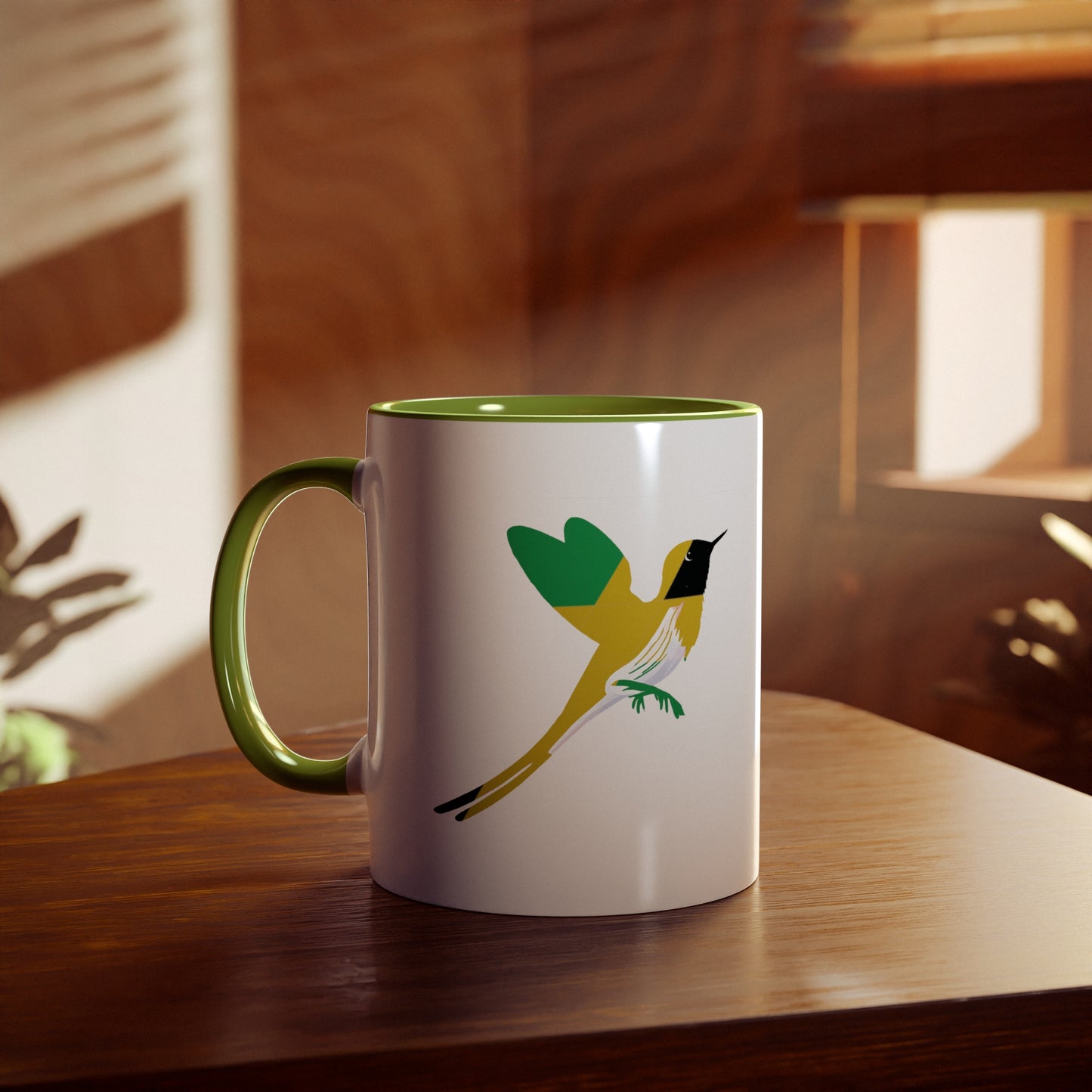 2-Jamaica Flag Red-billed streamer tail  Print Ceramic Mug - White with Variant Accents Colours - 330ml