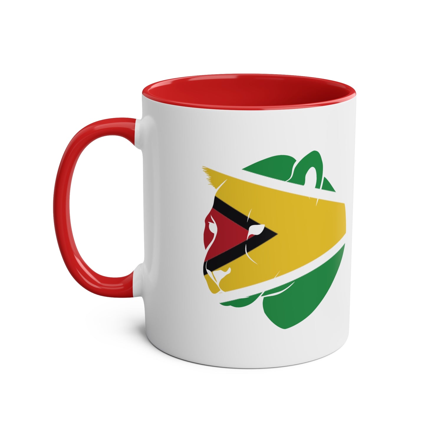 2-Guyana Flag Jaguar Print Ceramic Mug - White with Variant Accents Colours - 330ml