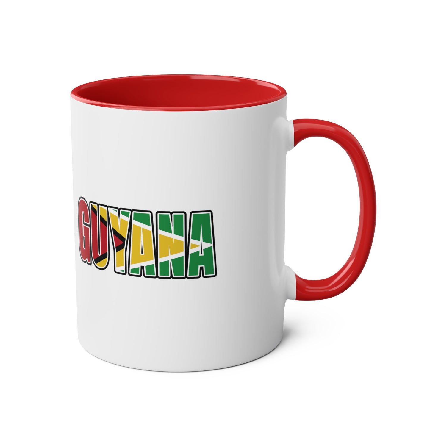 2-Guyana Flag Jaguar Print Ceramic Mug - White with Variant Accents Colours - 330ml